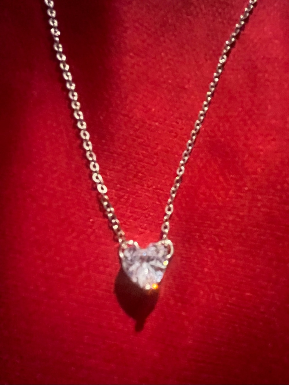 Clear Cubic Zirconia Heart Pendant Delicate Necklace w Dainty Stone NWT
